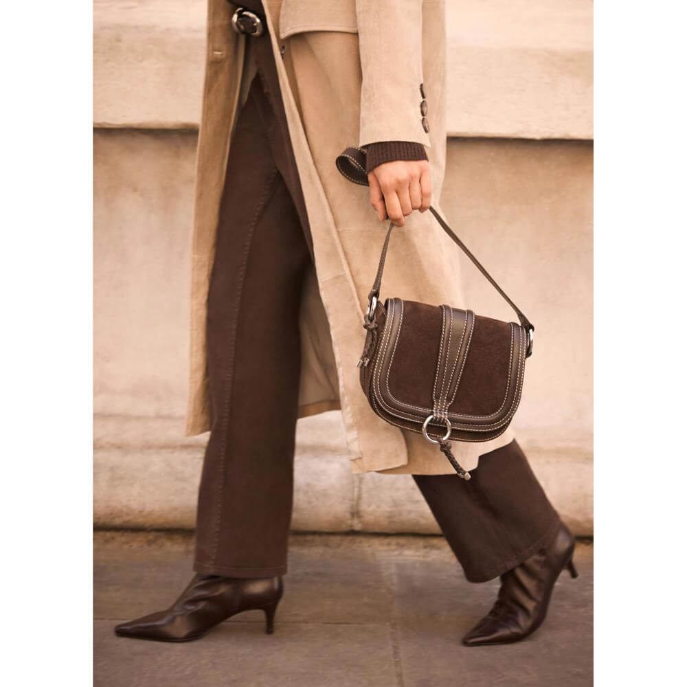 Mint Velvet Harper Brown Suede Saddle Bag